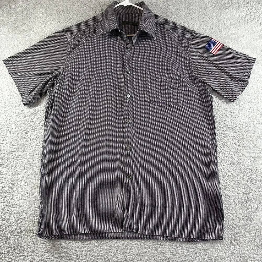 Ermenegildo‎ Zegna Shirt Mens Pattern Short Sleeve Button Up Houndstooth Blue